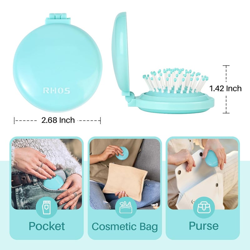 RHOS Folding Brush with Mirror for Women, Men & Kids - Compact, Portable, and Foldable for Travel, Purse or Pocket (Blue) - Image 2